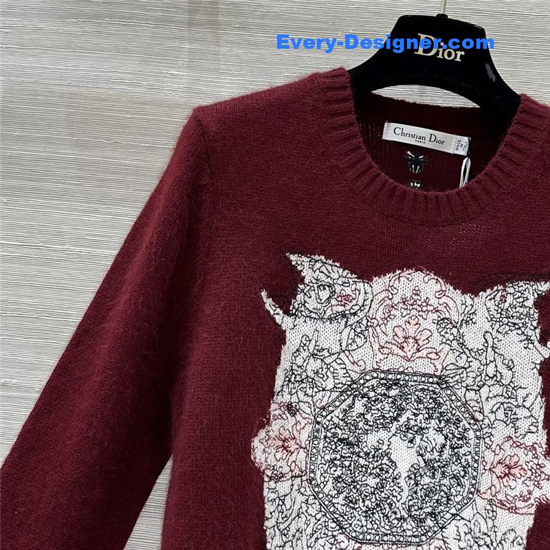 D10r embroidered wool sweater red