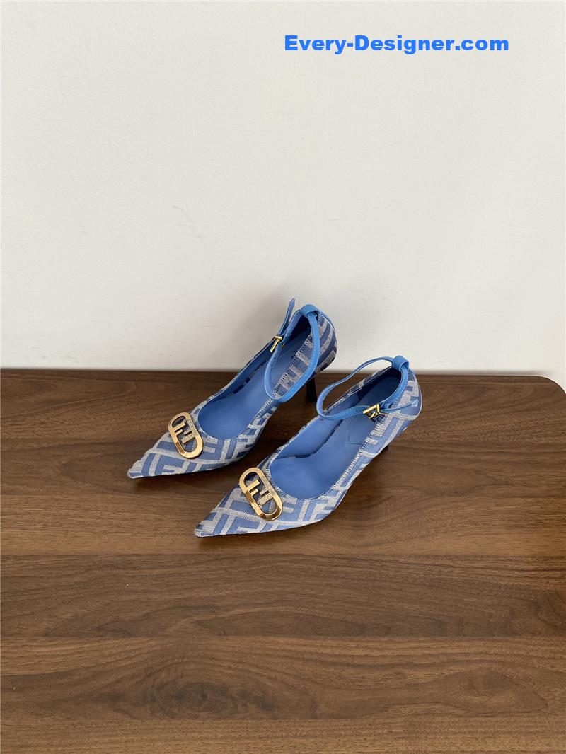 Fendi Colibri FF Cotton High Heels Blue