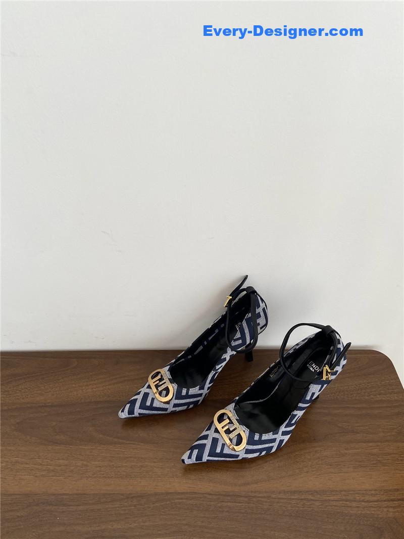 Fendi Colibri FF Cotton High Heels Navy