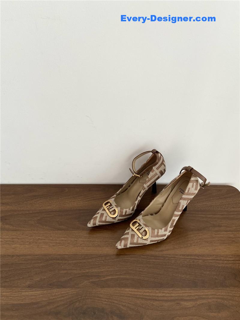 Fendi Colibri FF Cotton High Heels Beige