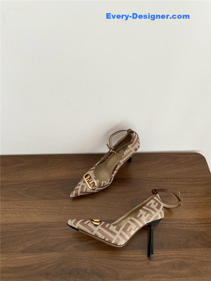 F**di colibri ff cotton high heels beige