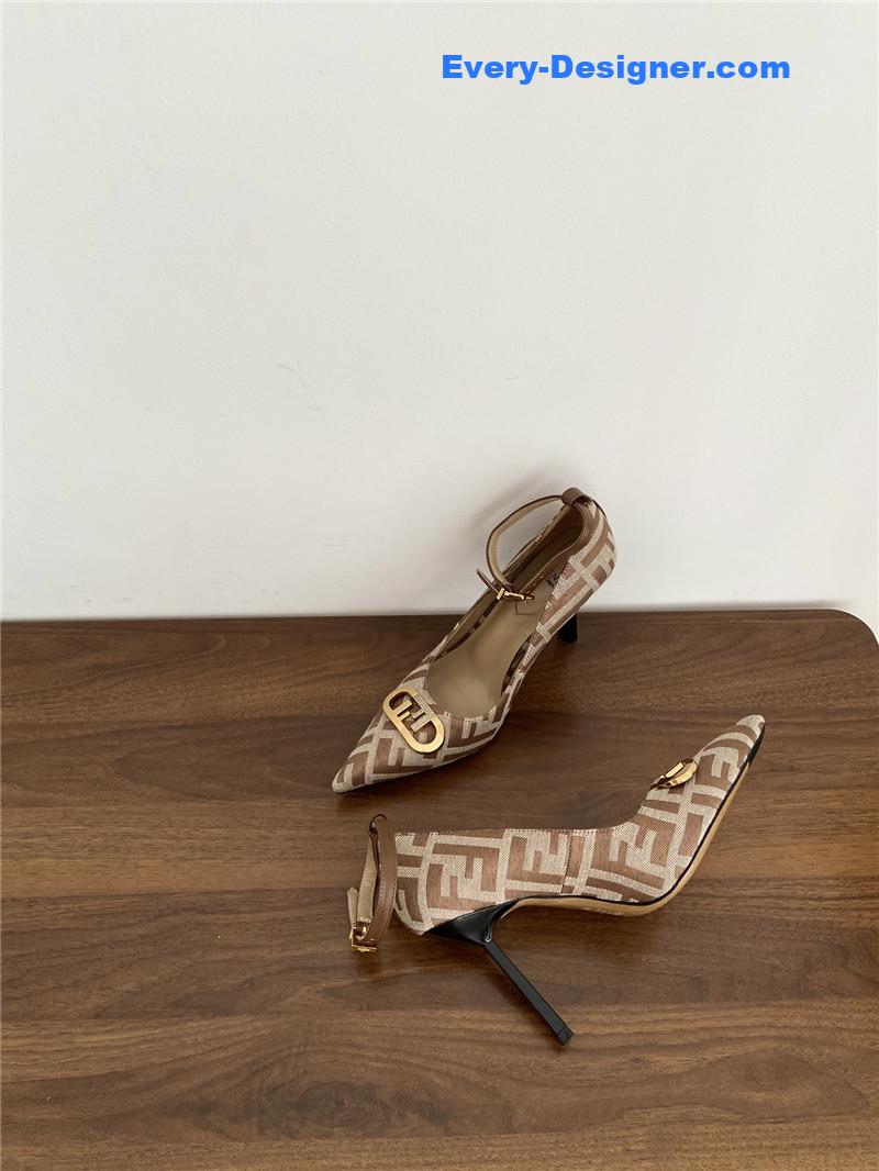 F**di colibri ff cotton high heels beige