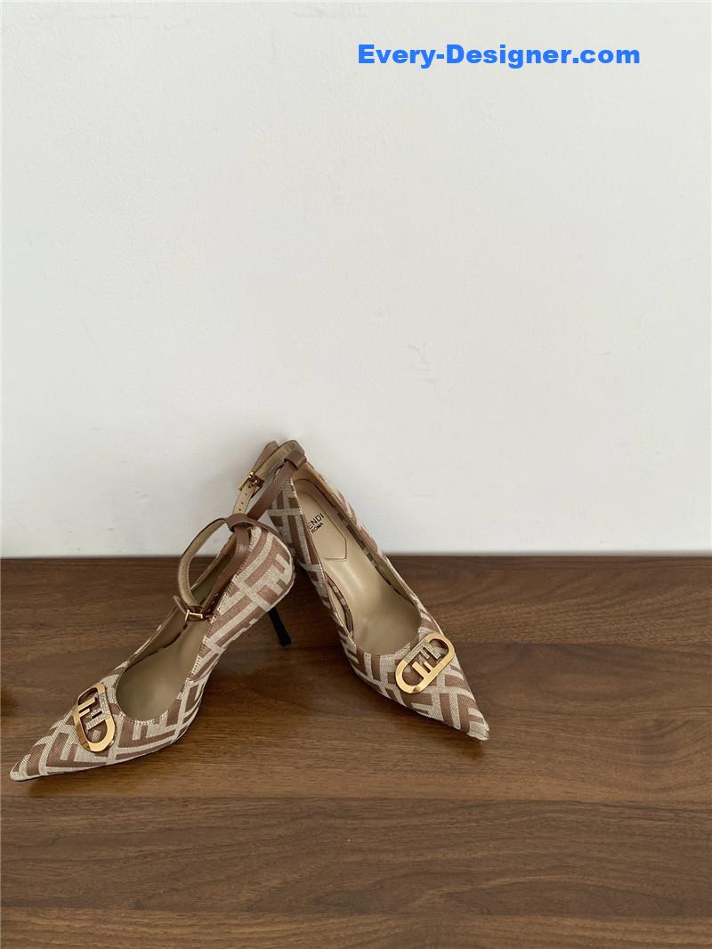 F**di colibri ff cotton high heels beige