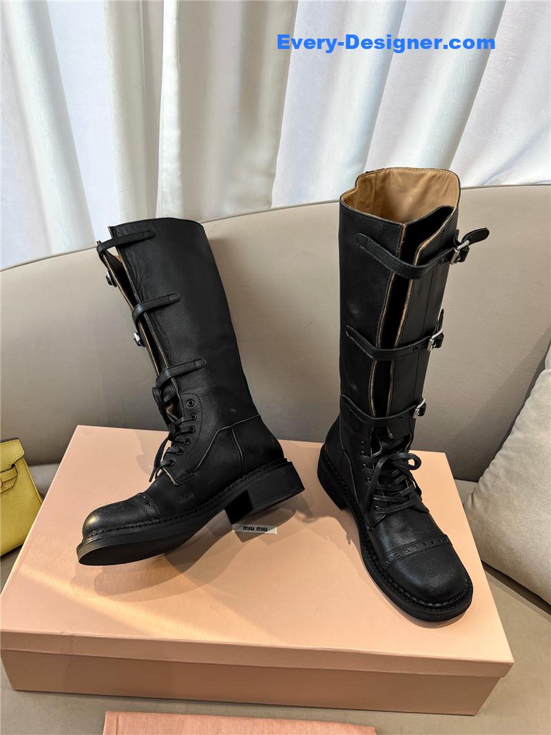 Miu Miu Runway Black Lace-Up Leather Boots
