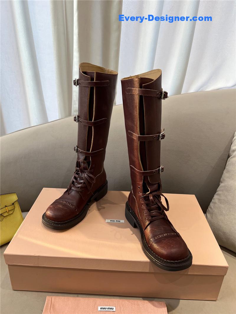 Miu Miu Runway Lace-Up Leather Boots