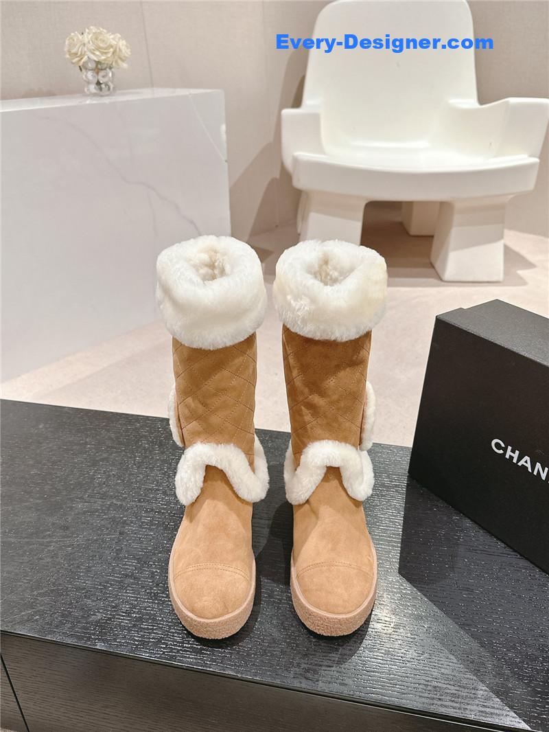 Ch**el logo brown suede long snow boots