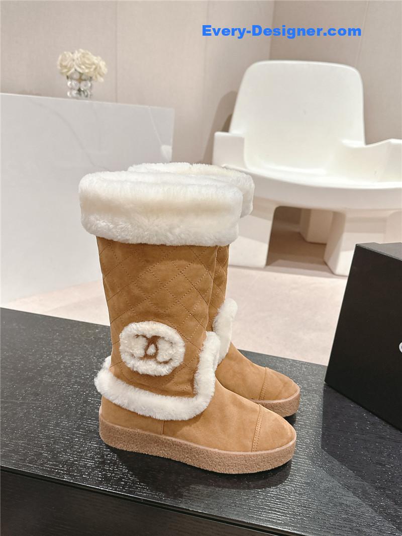 Ch**el logo brown suede long snow boots