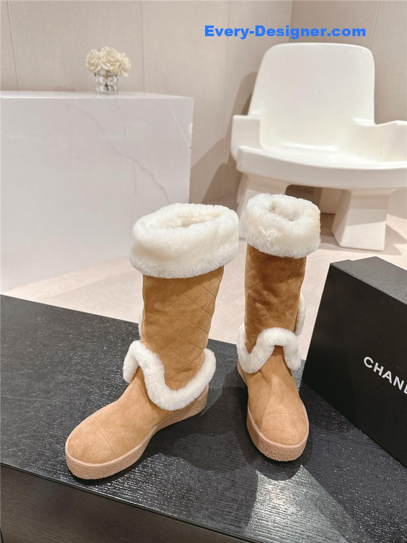 Ch**el logo brown suede long snow boots
