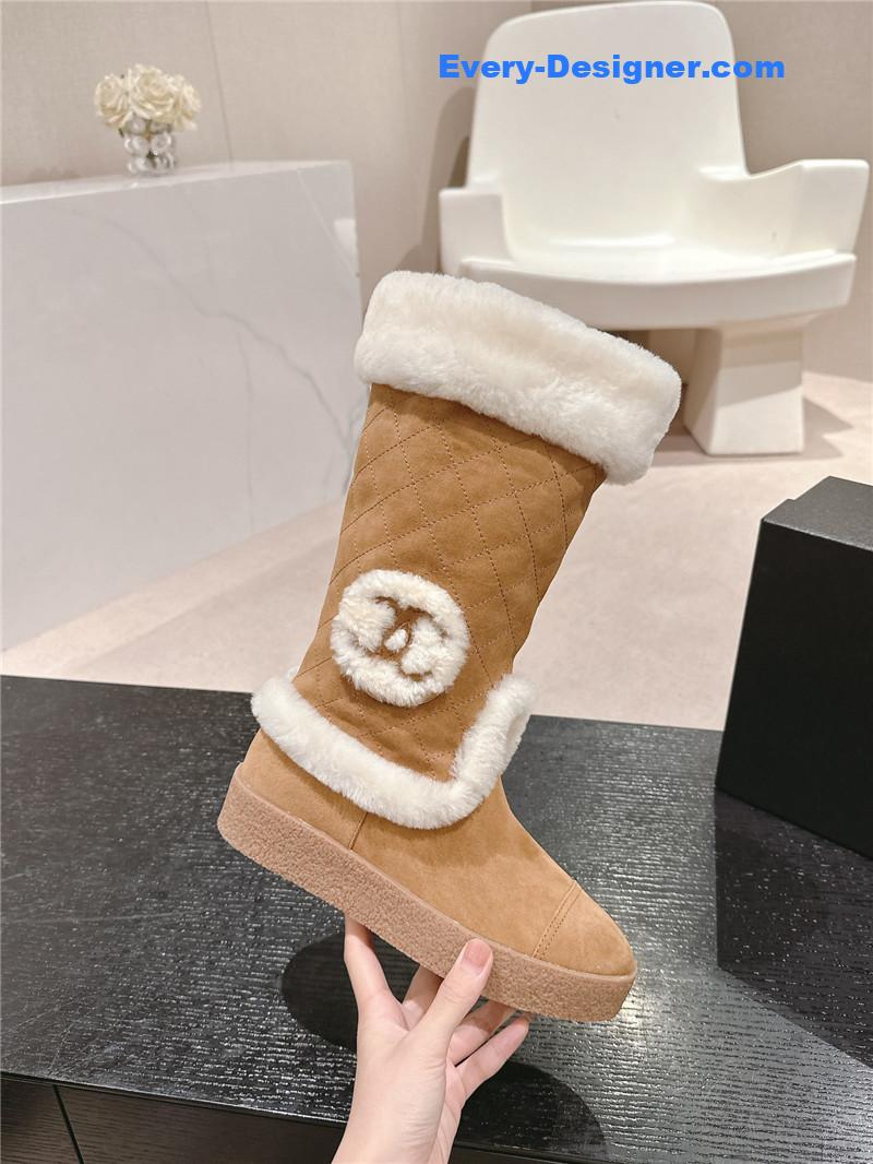 Ch**el logo brown suede long snow boots