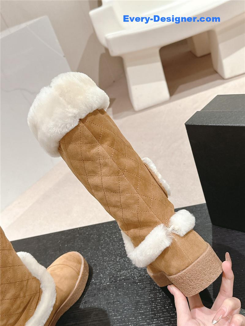 Ch**el logo brown suede long snow boots