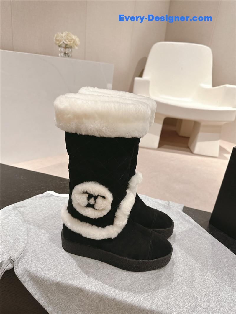 Ch**el logo black suede long snow boots