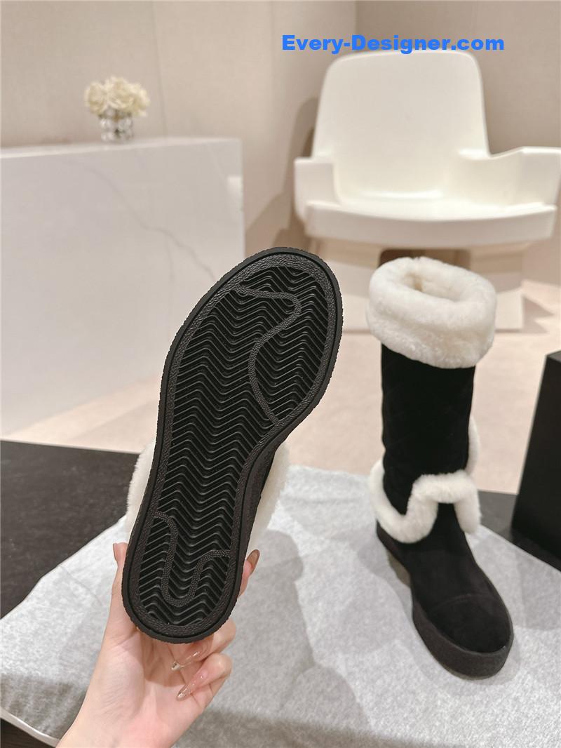 Ch**el logo black suede long snow boots