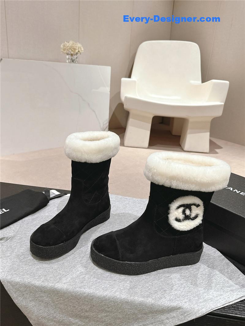 Ch**el logo black suede snow boots