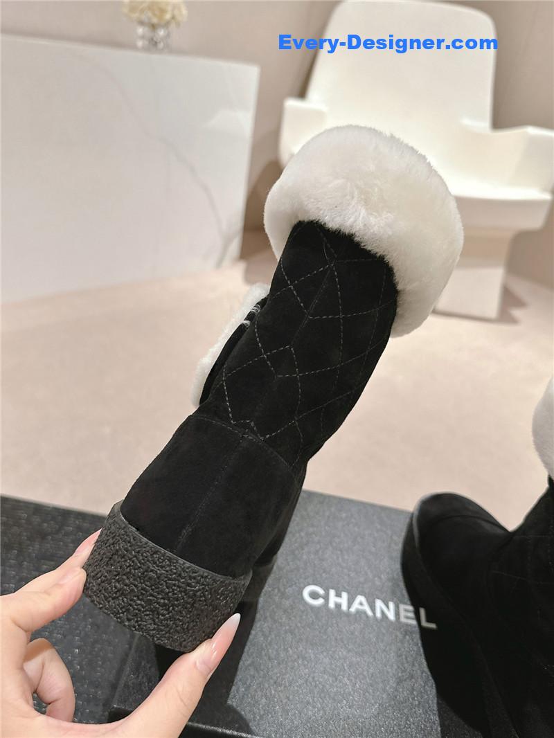 Ch**el logo black suede snow boots