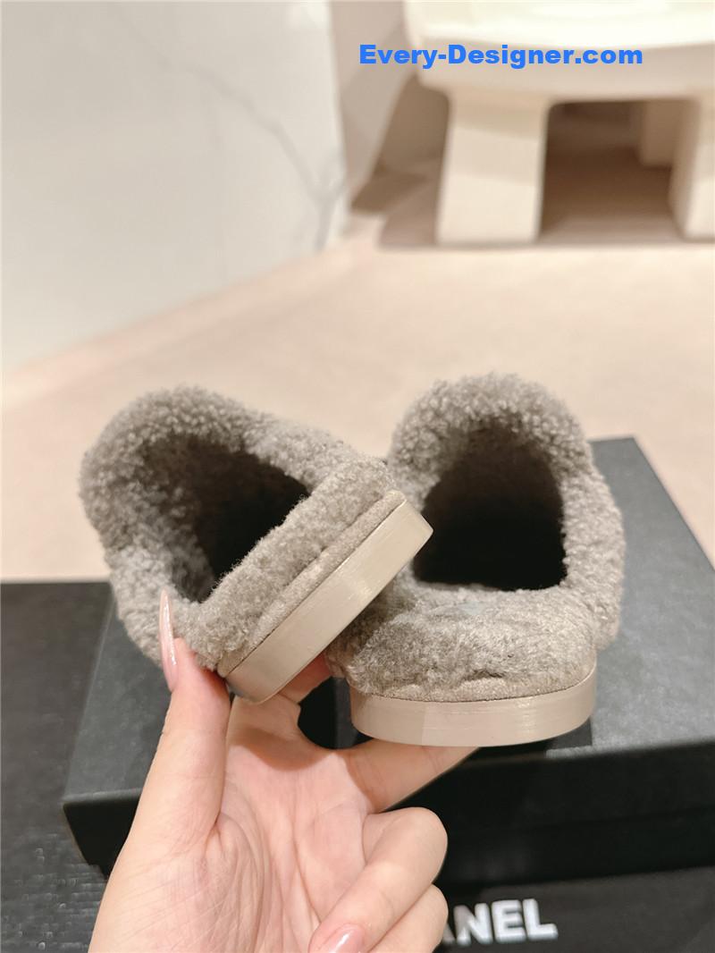 Ch**el calfskin wool mule loafers grey