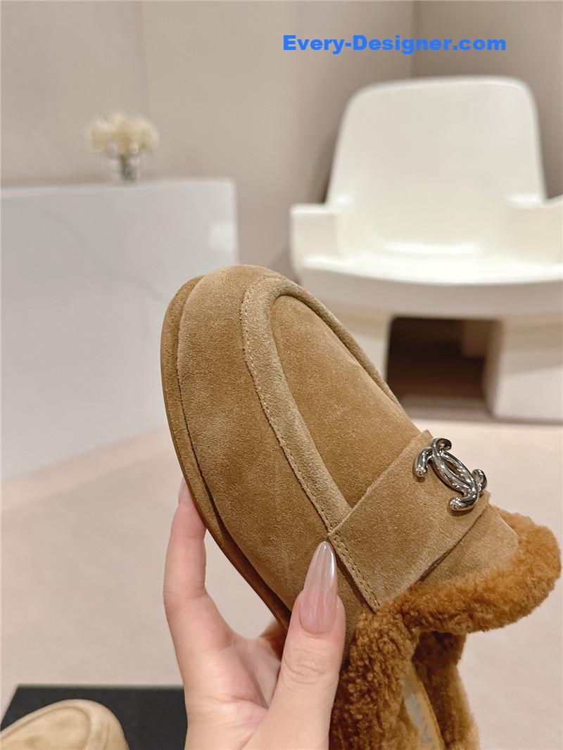 Ch**el calfskin wool mule loafers beige