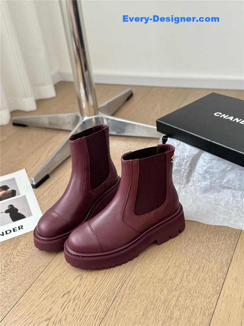 Ch**el burgundy calfskin cap toe ankle boots