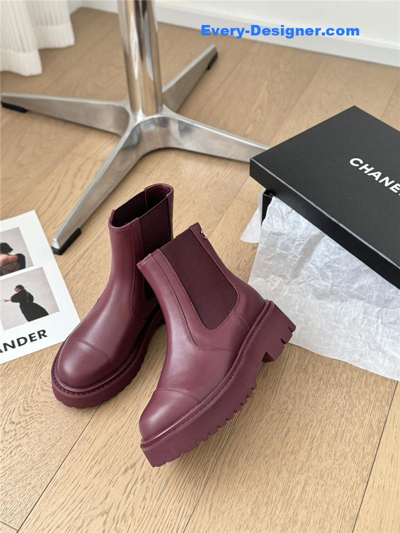 Ch**el burgundy calfskin cap toe ankle boots