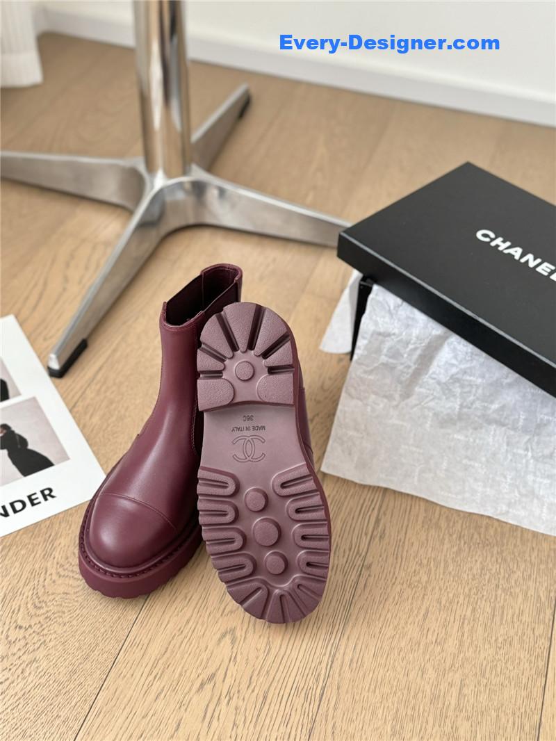 Ch**el burgundy calfskin cap toe ankle boots