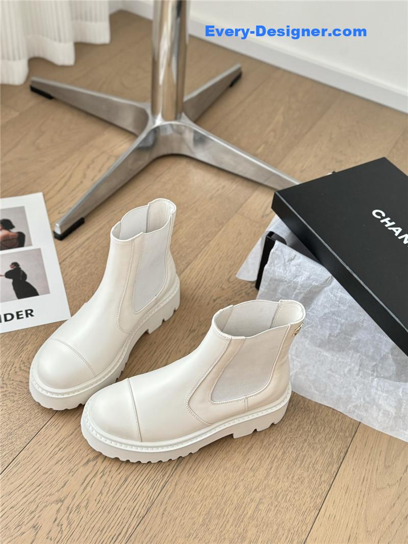 Ch**el white calfskin cap toe ankle boots