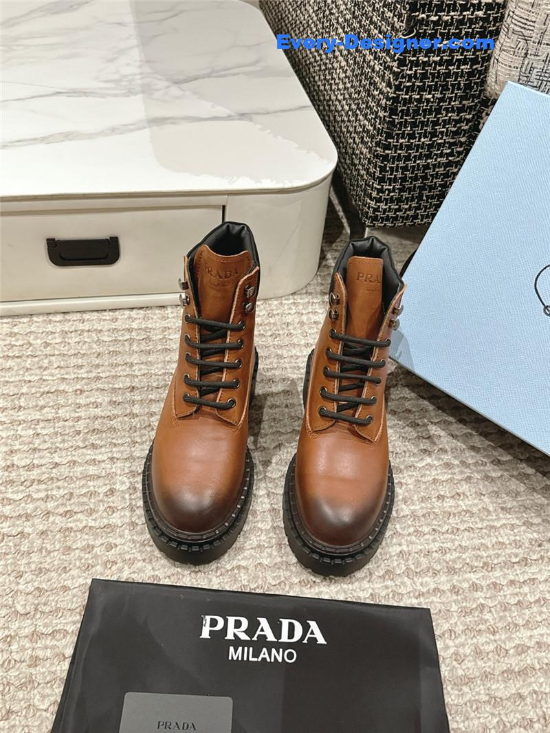 Pra*a leather platform ankle boots in brown