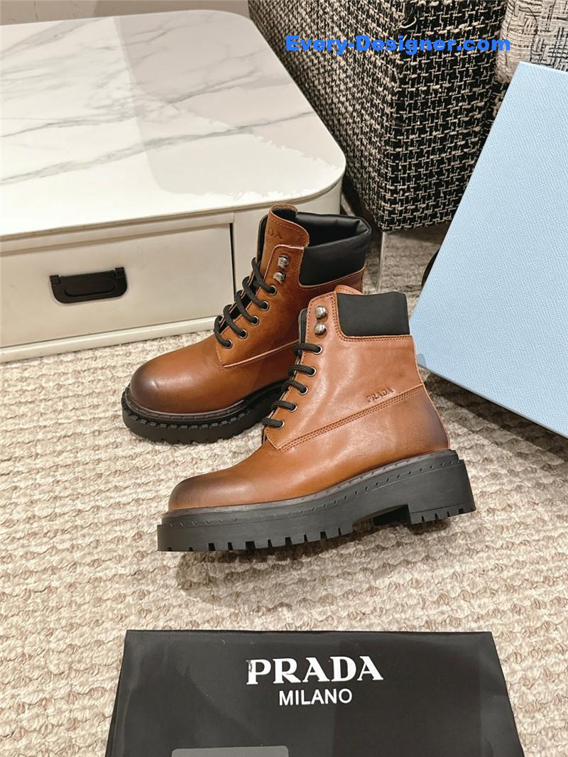 Pra*a leather platform ankle boots in brown