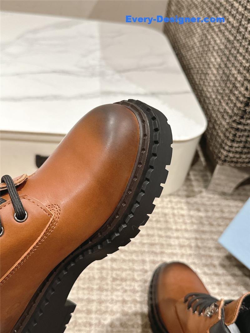 Pra*a leather platform ankle boots in brown