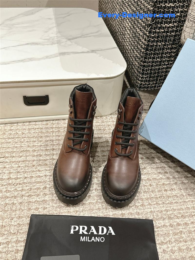 Prada Brown Leather Platform Ankle Boots