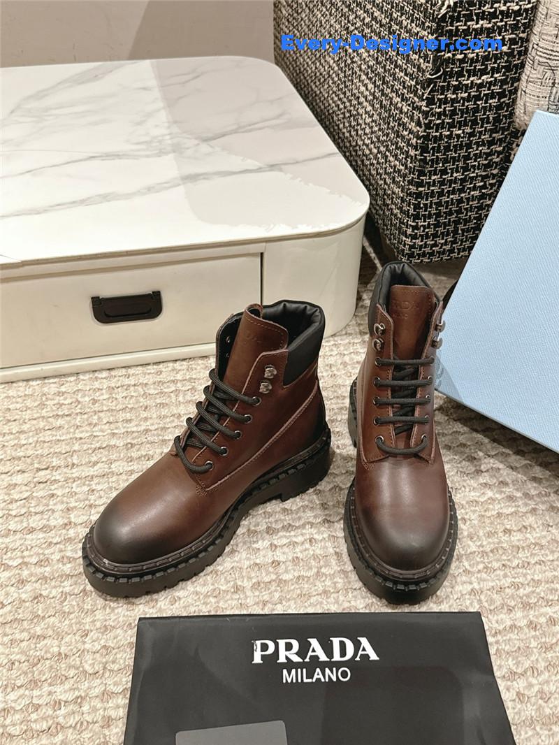Prada Brown Leather Platform Ankle Boots