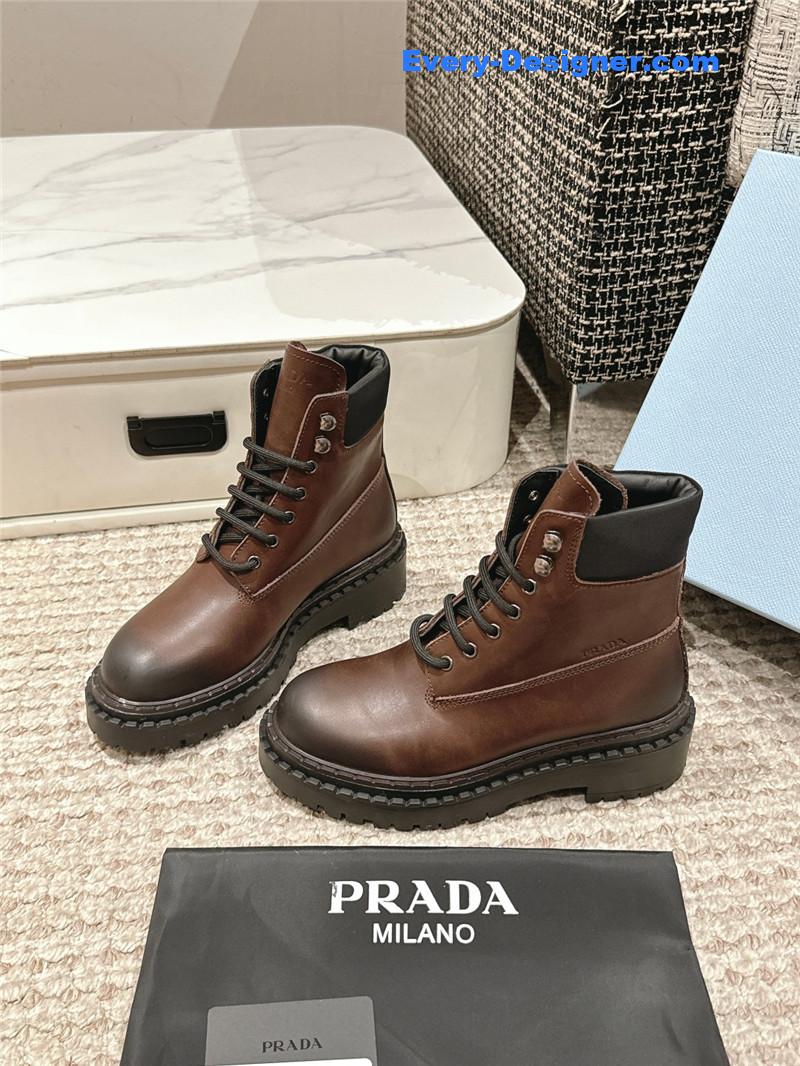 Prada Brown Leather Platform Ankle Boots