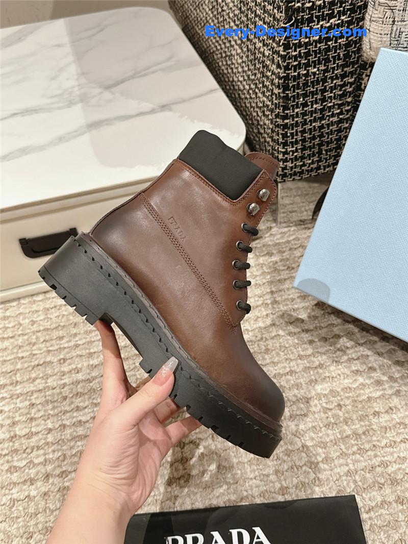 Prada Brown Leather Platform Ankle Boots