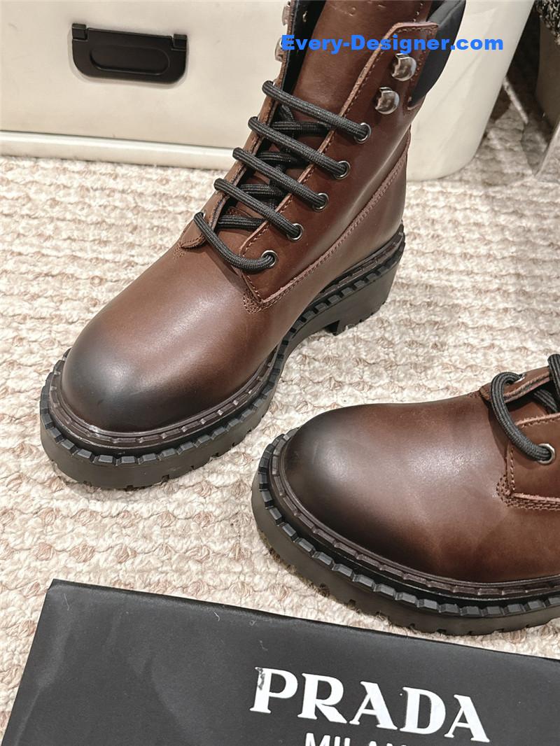 Prada Brown Leather Platform Ankle Boots