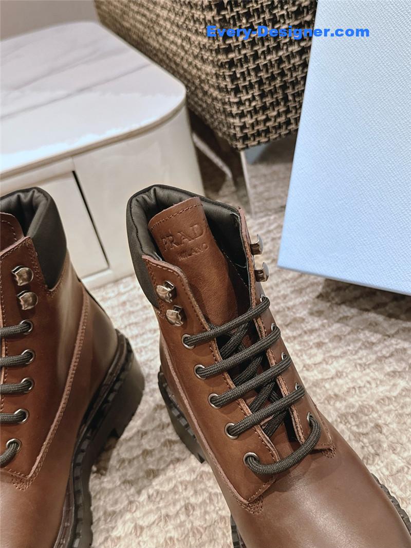 Prada Brown Leather Platform Ankle Boots