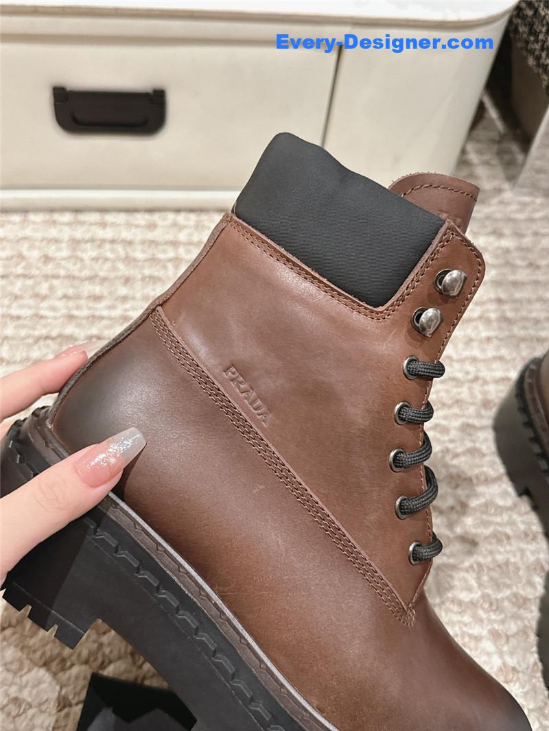 Prada Brown Leather Platform Ankle Boots