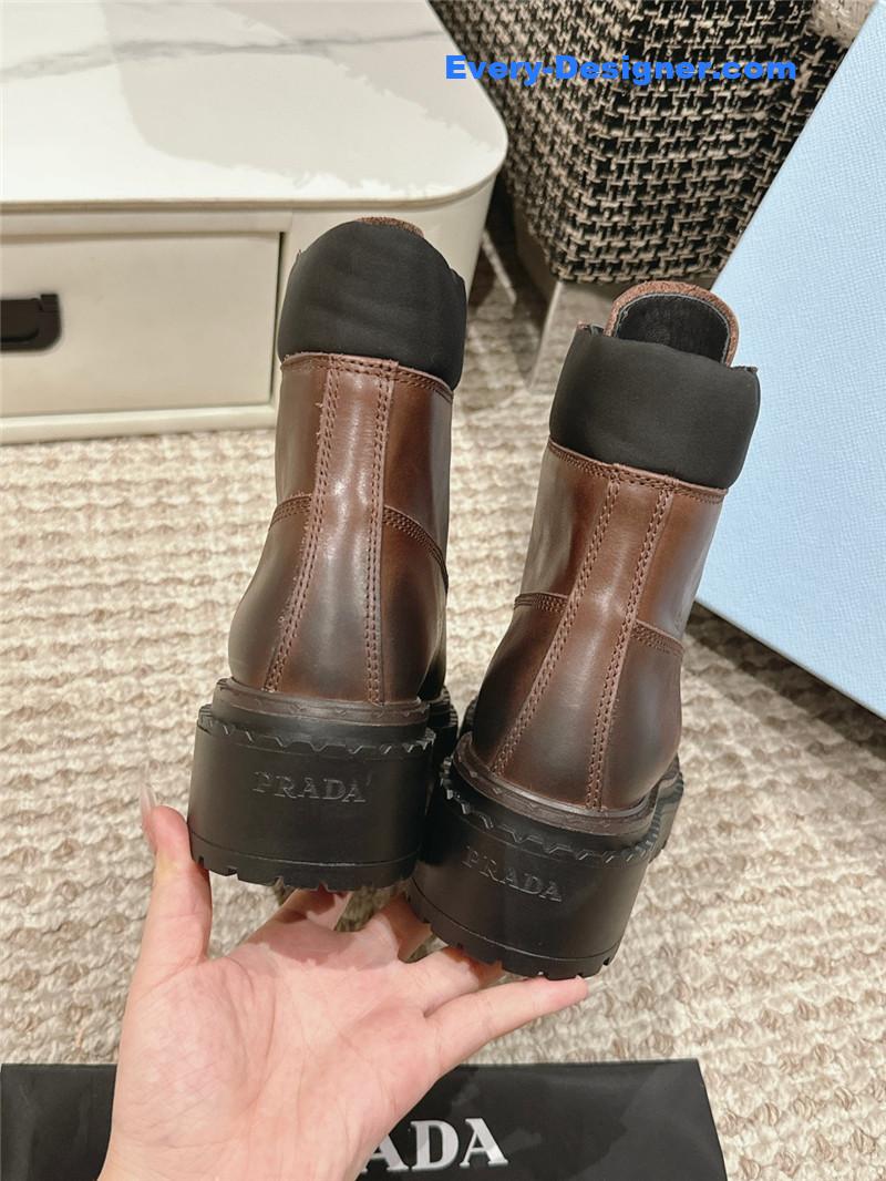 Prada Brown Leather Platform Ankle Boots