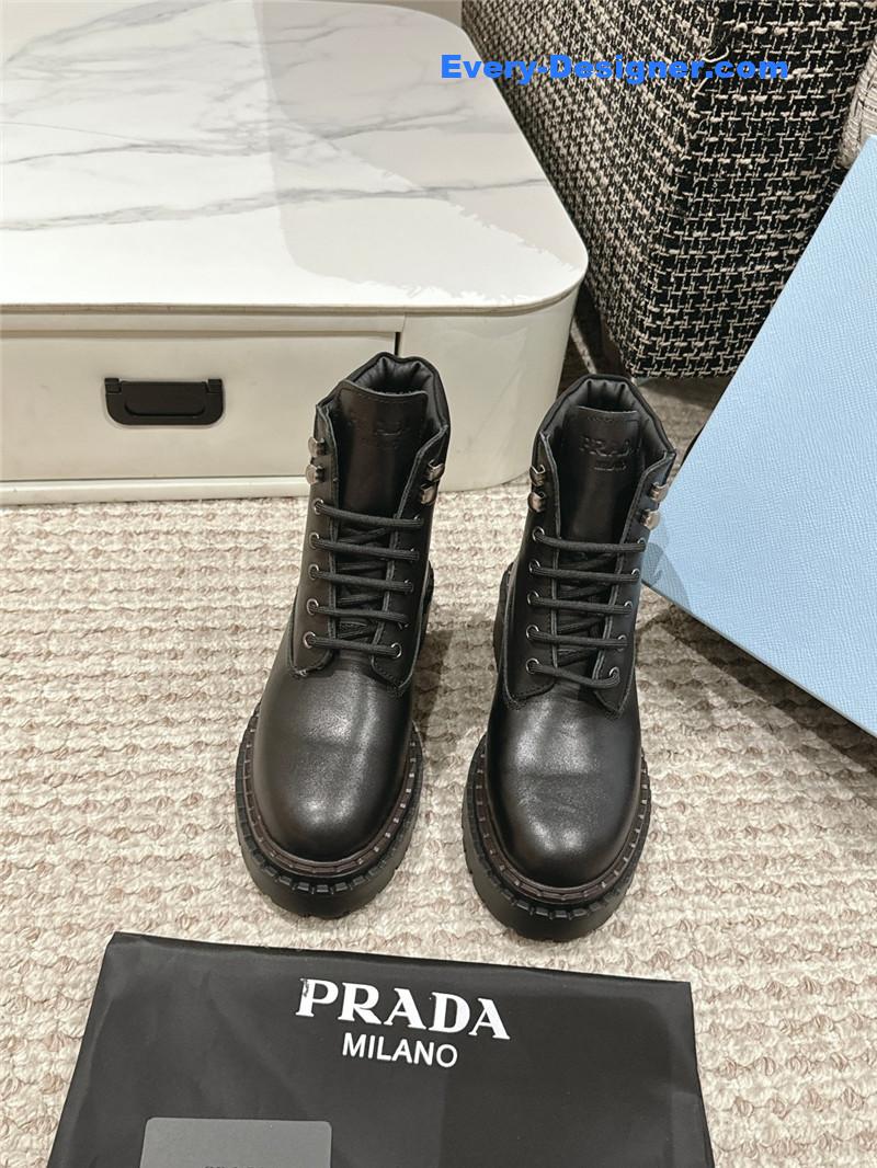 Prada Leather Platform Ankle Boots