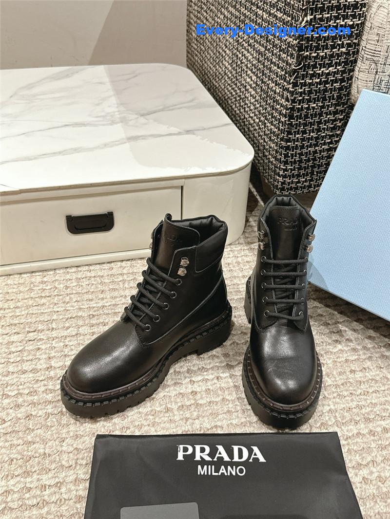 Prada Leather Platform Ankle Boots