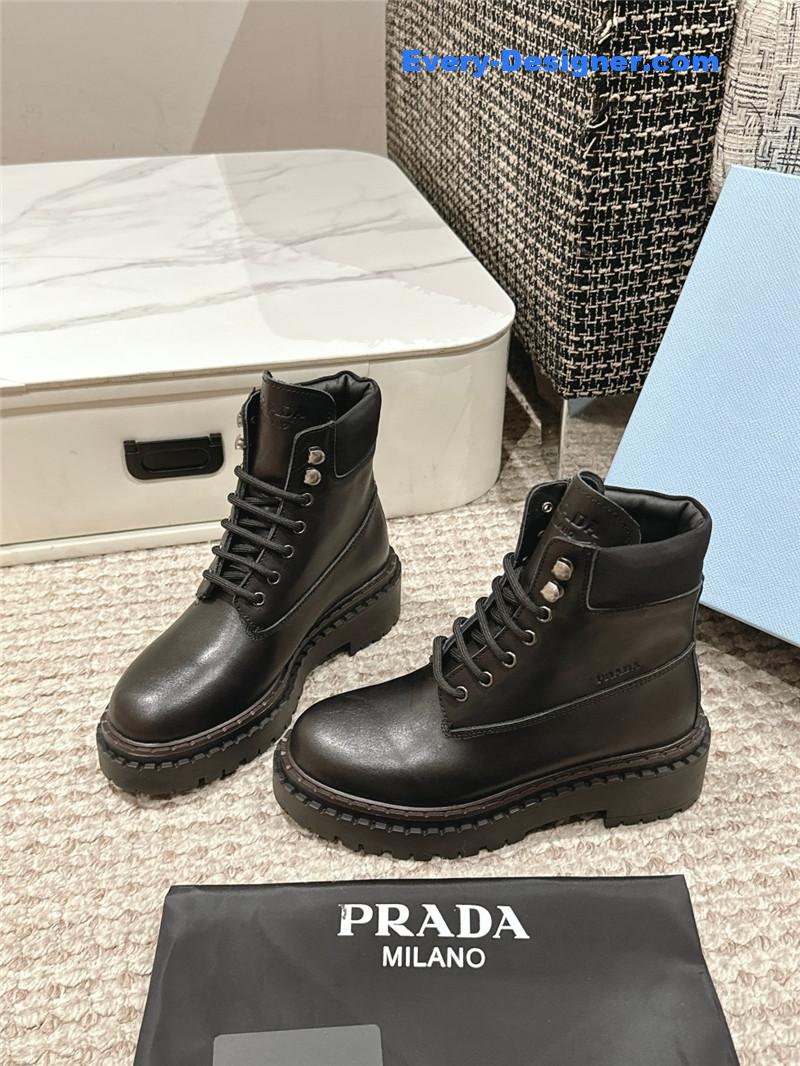 Prada Leather Platform Ankle Boots