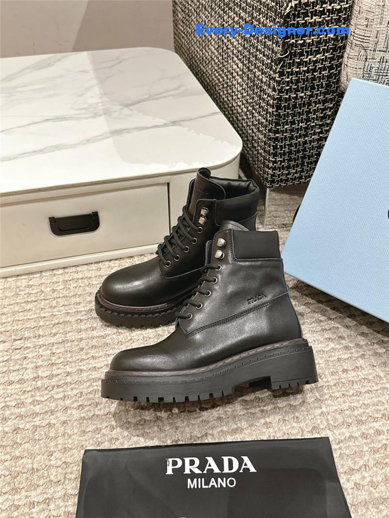 Prada Leather Platform Ankle Boots