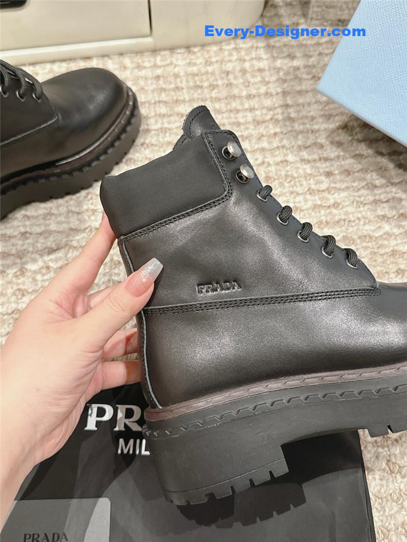 Prada Leather Platform Ankle Boots