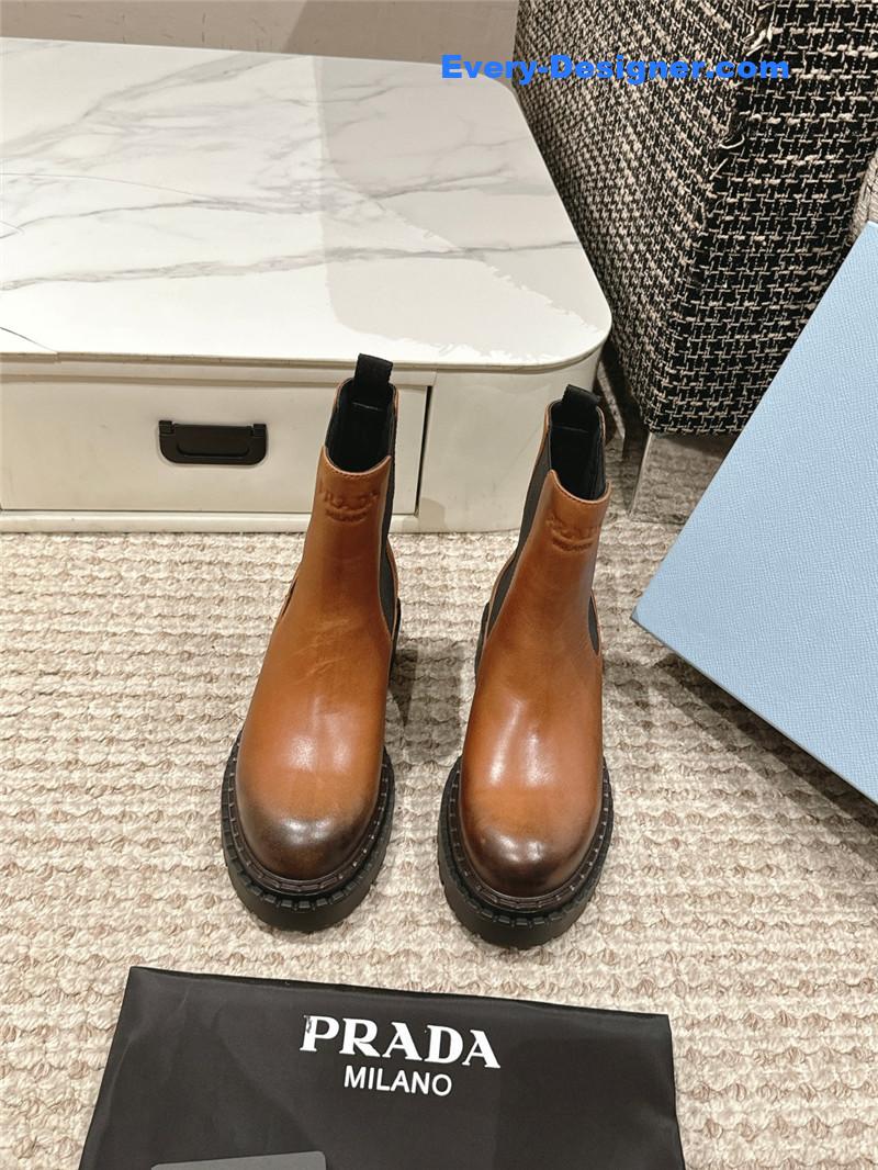 Pra*a chocolate calfskin chelsea ankle boots