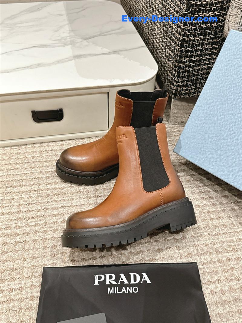 Pra*a chocolate calfskin chelsea ankle boots