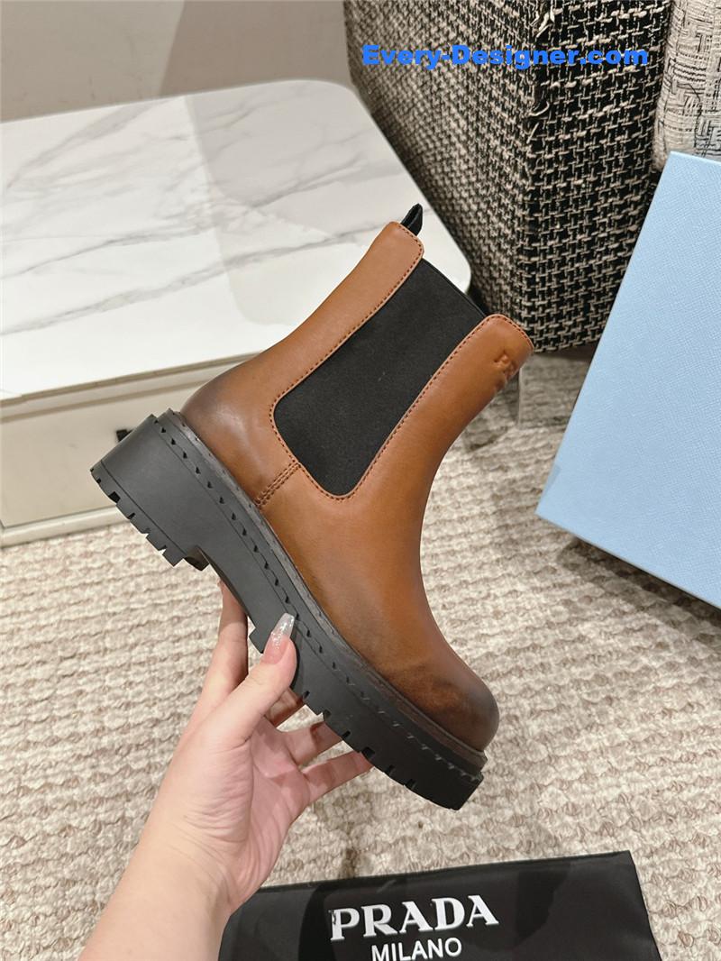 Pra*a chocolate calfskin chelsea ankle boots