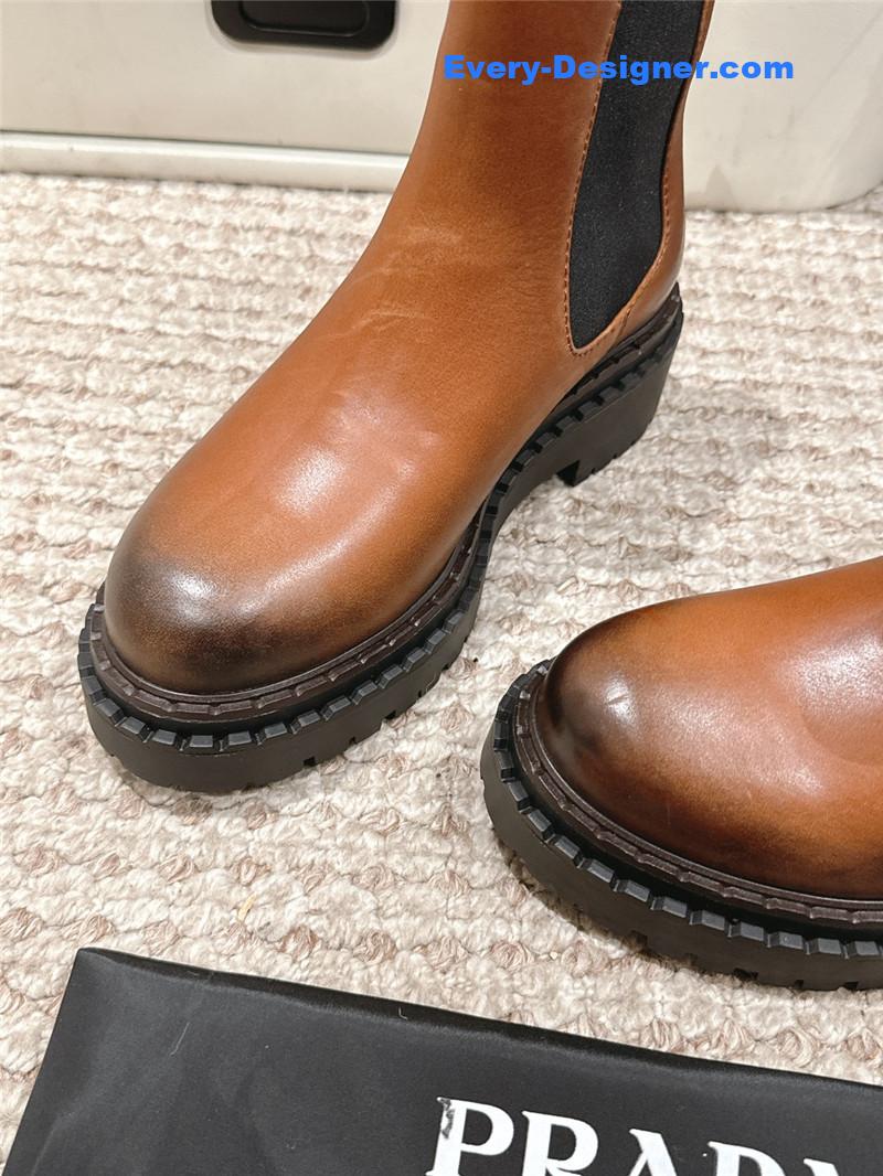 Pra*a chocolate calfskin chelsea ankle boots