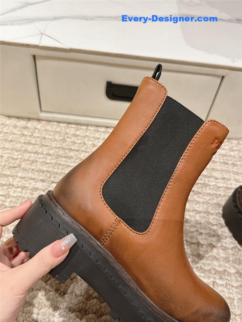 Pra*a chocolate calfskin chelsea ankle boots