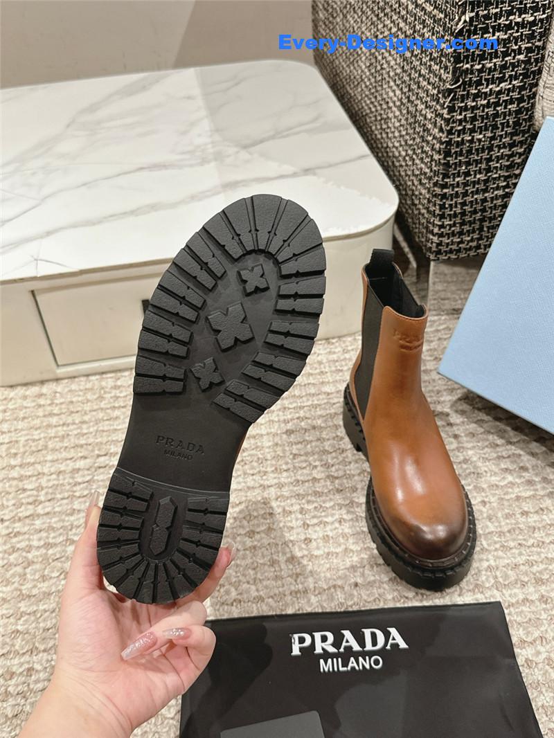 Pra*a chocolate calfskin chelsea ankle boots