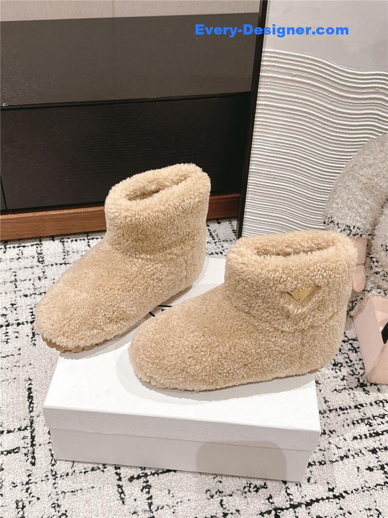 Prada Shearling Booties Beige