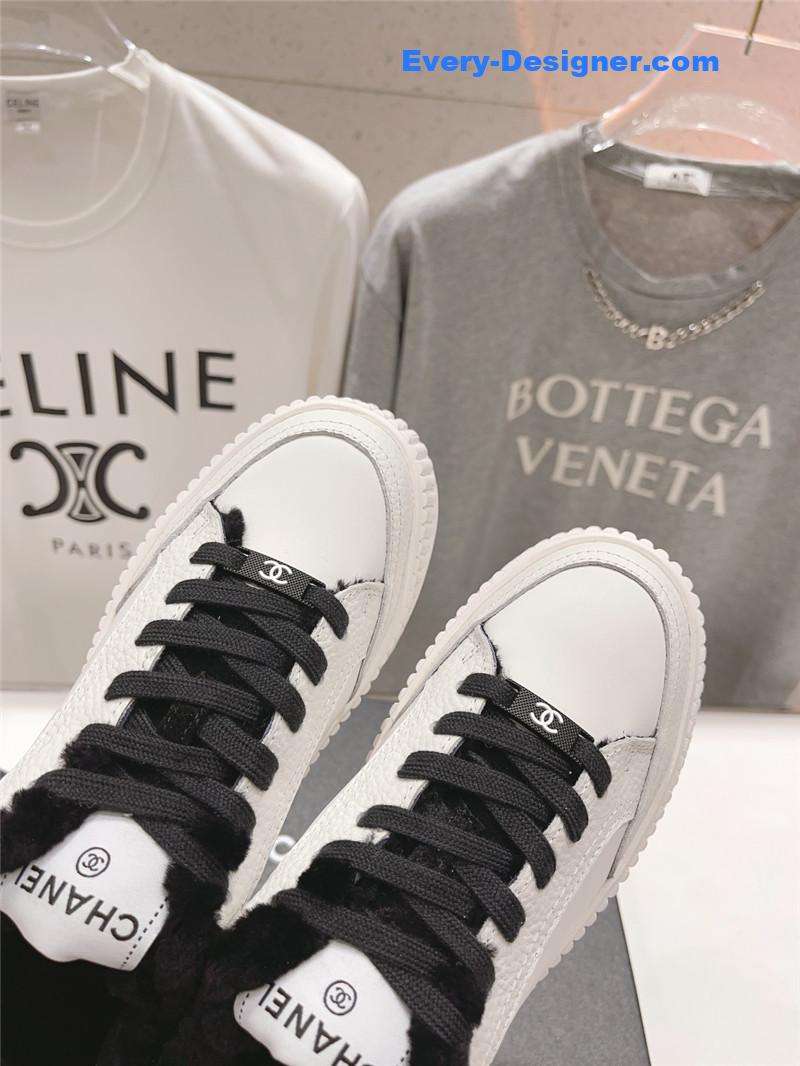 Ch**el white leather lace-up platform sneakers