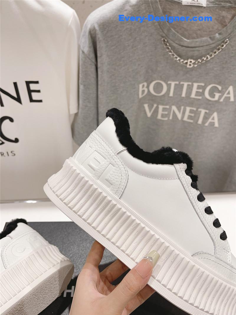 Ch**el white leather lace-up platform sneakers