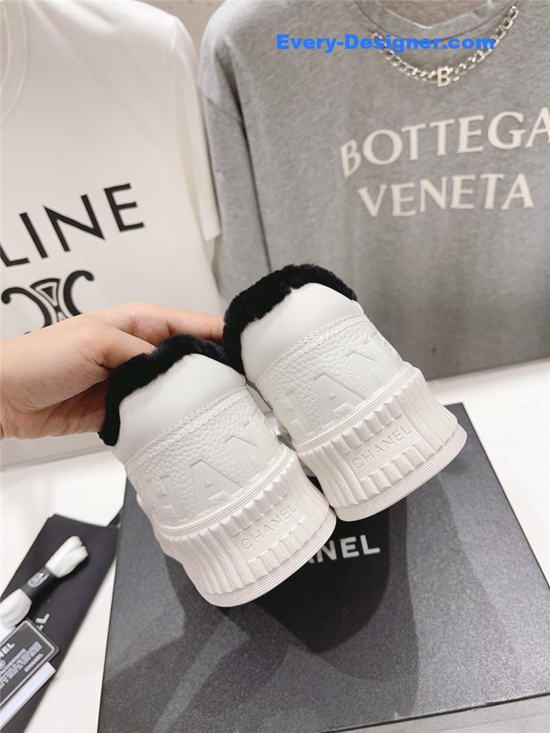 Ch**el white leather lace-up platform sneakers